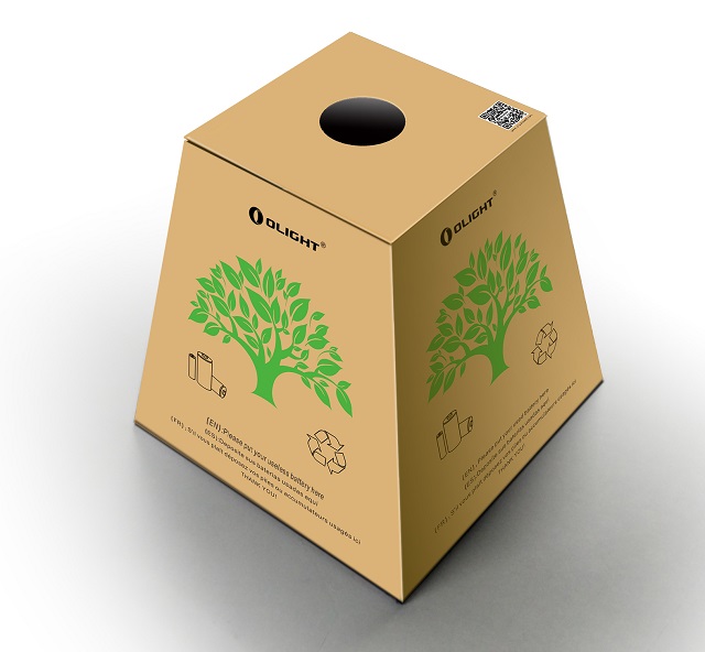 Caja especialmente diseñada para la recogida de pilas y baterías usadas. Olight El Caldén Outdoor.