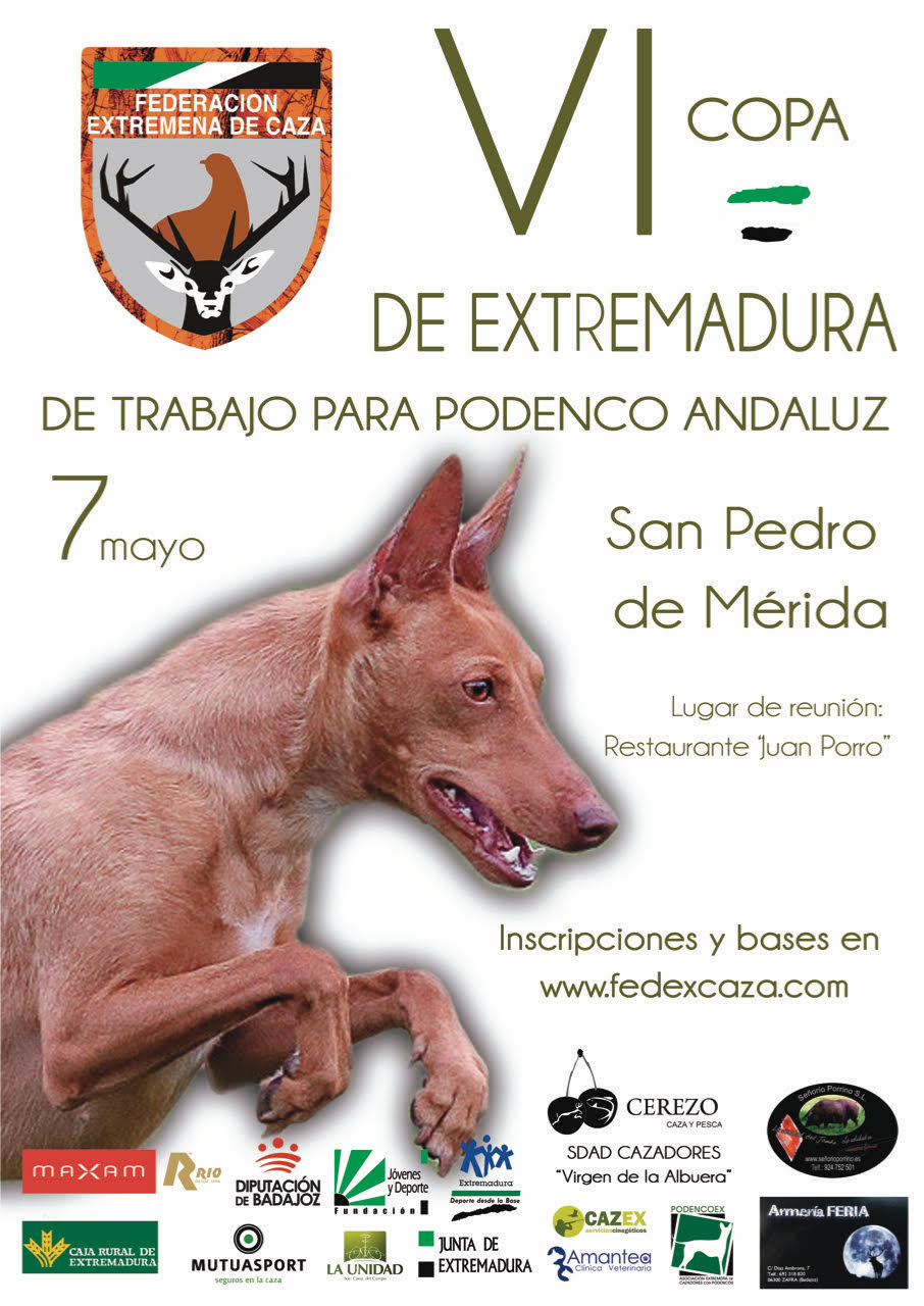 La IV Copa de Extremadura de Trabajo para Podenco Andaluz se celebraré el día de mayo en San Pedro de Merida.