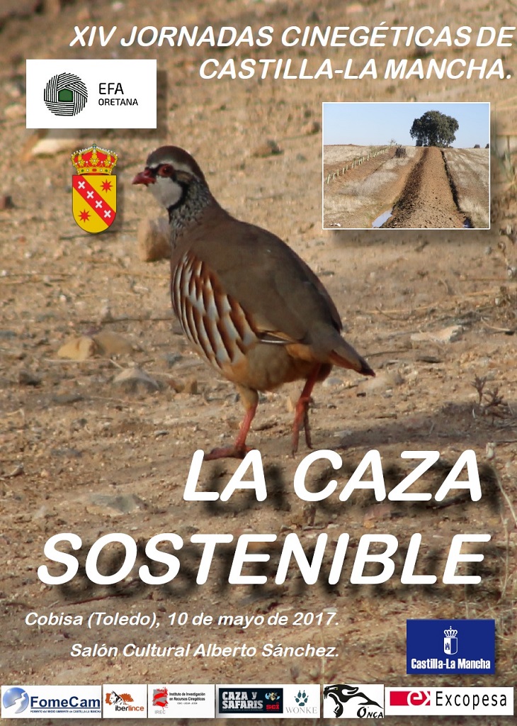 Cartel de las XIV Jornadas Cinegéticas de Castilla-La Mancha que se celebrarán con el nombre de La Caza Sostenible.