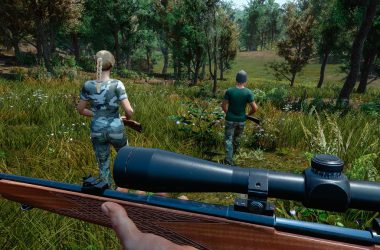 Escena del juego Hunting Simulator en el que cazan con rifle.