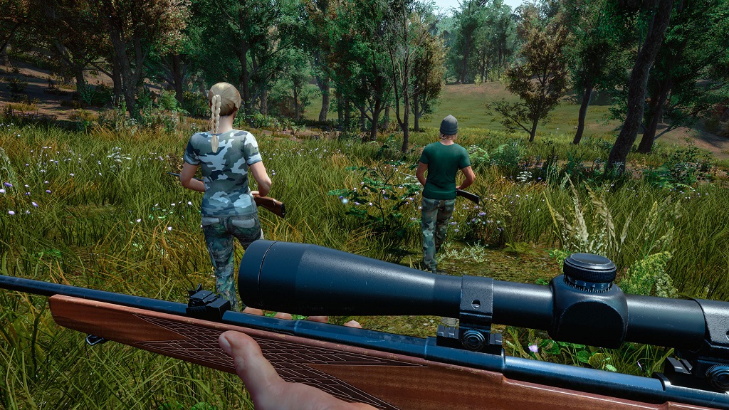 Escena del juego Hunting Simulator en el que cazan con rifle.