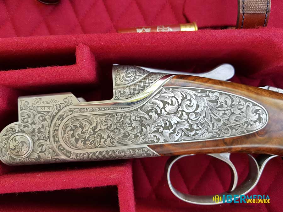 Grabados Beretta SL3 en una pareja de escopetas probadas en el Club de Tiro Somontes.